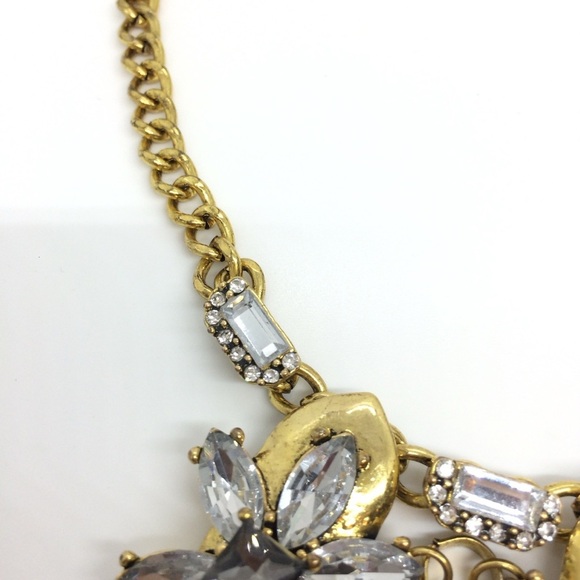 RHINESTONE GOLD TONE CRYSTALS STATEMENT NECKLACE FLOWER FLORAL COLLAR BLING - Picture 11 of 16